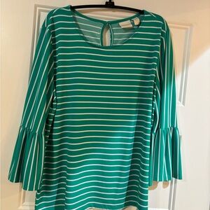 Chico's Green and White Striped Top